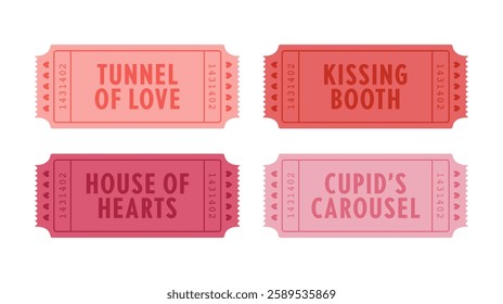 Valentines theme retro vintage admission ticket vector set