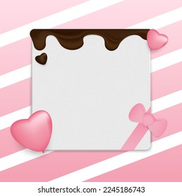Tema de San Valentín para publicación en medios sociales con corazones, cintas y chocolate