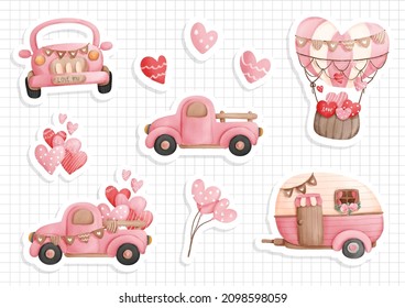 Valentines transportation sticker, sticker sheet. 