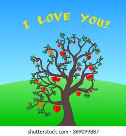 Valentine`s tree postcard