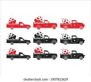 Valentines Truck Bundle. Vintage truck SVG.  SVG cutting file. Printable Vector Illustration, Valentines Truck vector. Vintage truck SVG.  SVG cutting file. Printable Vector Illustration, svg