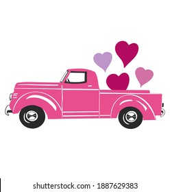 Valentines Truck vector. Vintage truck svg. Pink Truck eps. Svg cutting file. Silhouette, Cricut cut file, Cameo. Vinyl cutters. svg
