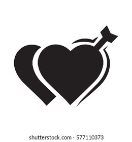 valentines two heart arrow black icon