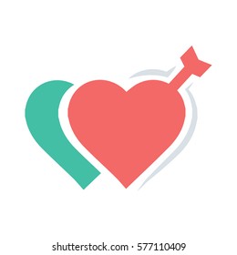 valentines two heart arrow red icon