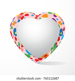Valentines vector 3d heart with pop art pattern with hearts in colors of the rainbow isolated on white background.Greeting card for Valentines day party,wedding invitation,merry christmas,easter icon 
