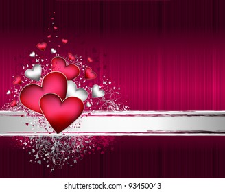 Valentines vector background with floral ornate and hearts