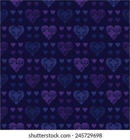 Valentines vector background with folk hearts