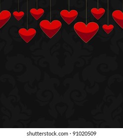 Valentines vector background with ornament and hearts