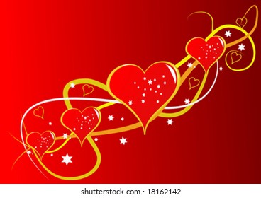A valentines vector background with a series of red hearts on a red graduated backdrop with room for text