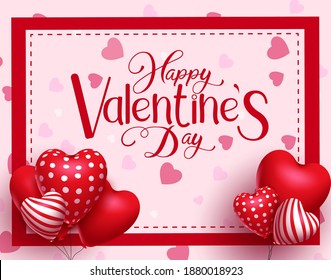 Valentine's vector background template. Happy valentine's day greeting text in pink board element with empty space for romantic valentine celebration messages design. Vector illustration