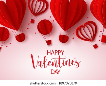 Valentine's vector background template. Happy valentine's day text In empty space for messages with heart shape paper cut elements for valentine greeting card design. Vector illustration 