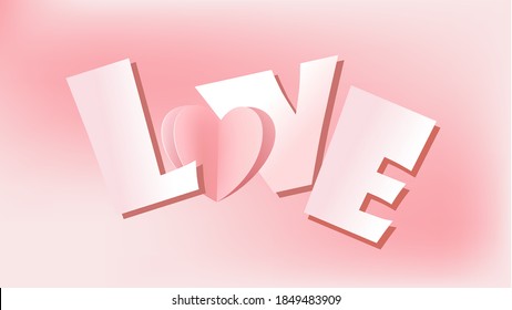 Valentines  vector banner with pink hearts. Vector paper love template for Valentine's Day 