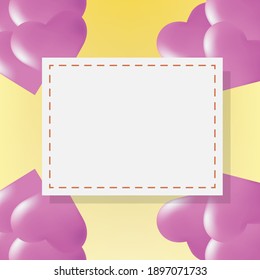 Valentines vector banner template. Valentines day card with white space for text and hearts elements in gradient background. Vector illustration.