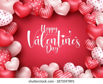 Valentines vector banner template. Happy valentine's day text with balloon heart in empty space for messages celebration greeting card design. Vector illustration 