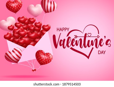 Valentine's vector banner template. Happy valentine's day text in empty space for messages with envelope and 3d heart balloon for valentine greeting card design. Vector illustration