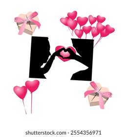 Valentine's vector design with couple silhouettes and love symbols for book covers, logos and others