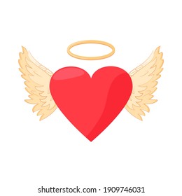Valentines vector icon. Heart and wings angel isolated on white background. Holiday illustration