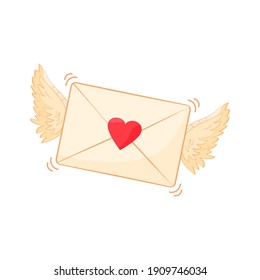 Valentines vector icon. Heart, wings angel, love letter isolated on white background. Holiday illustration