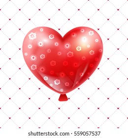 Valentines vector illustration of a Valentines Day card a beautiful balloon in the shape of a red heart with a pretty pattern on dark background. valentines day heart, love