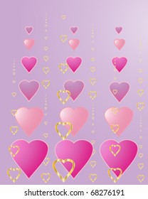 valentines vector illustration of pink purple and gold hearts on purple lilac background in eps 10 format