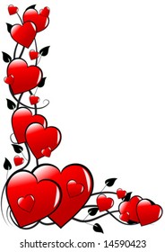 una ilustración vectorial de valentinas con una serie de corazones rojos sobre un fondo blanco aislado con espacio para texto