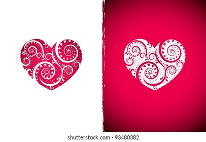 Valentine's vector illustration, two hearts, floral ornament in the form of heart. EPS8, all parts closed, possibility to edit.