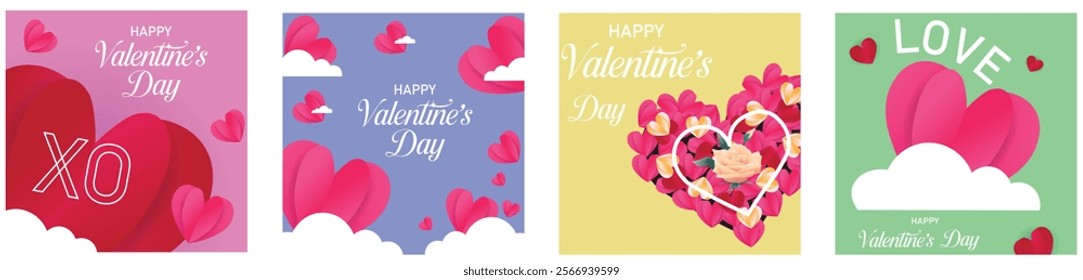 Valentine's vector poster set design. Happy valentine's day background collection for hearts day card design. Vector illustration.