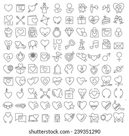 Valentine's vector thin line icons set