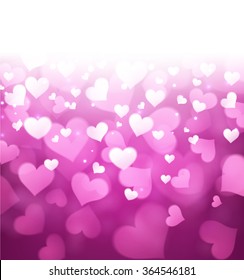 Valentine's violet background with hearts. Vector paper illustration.