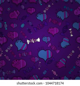 Valentine':s with violet, purple and blue elements. Seamless Geek valentine':s day hearts background. Vector illustration. Heart pattern.