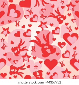 Valentine's wallpaper with hearts and rabbits on background of hearts