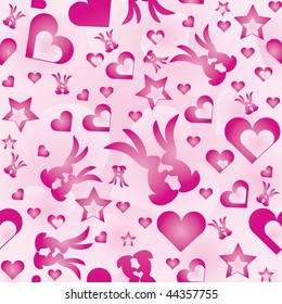 Valentine's wallpaper with hearts and rabbits on pink background