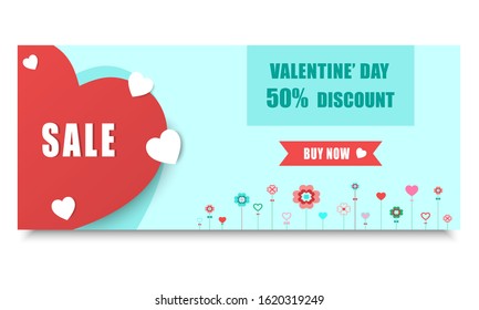 Valentines website banner Sale of goods at a discount of 50 percent. Vector design