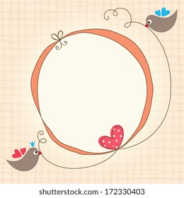 Valentines \ wedding frame card with birds. Vector illustration. 