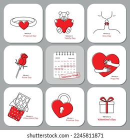 valentines week 2023 set of vector cards, Valentines day