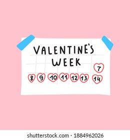 Valentine's week. Paper note on pink background. Hand drawn vector illustration. 