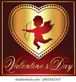 Valentine's-Maroon and Gold Heart with Cupid