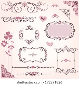 Valentines/Romantic  swirl ornate motifs and frames. 