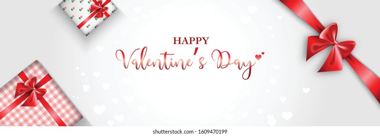 Valentines's day background decoration with gift box and red ribbon, Horizontal background can be used for flyers, invitation, posters, brochure, banners