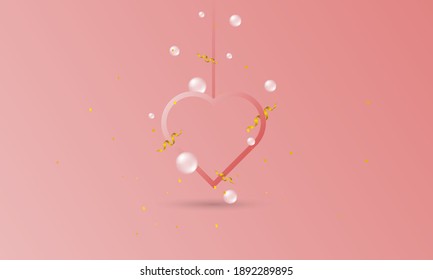 Valentine-themed background design, with elements of hearts, pearls, paper ribbons, perfect for both love and valentine themed backgrounds