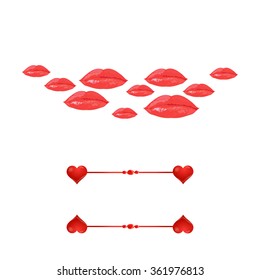 Valentino's day background wiyh lips on white