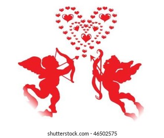 Valentin's angels and hearts.Red