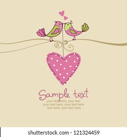 Valentin`s Day card with birds - invitation for party or wedding