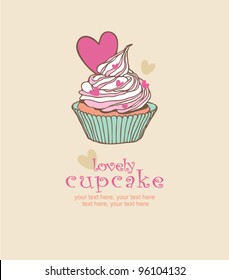 Valentin`s Day card with cupcake