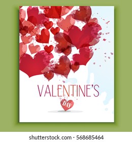 Valentin's day card. Watercolor hearts