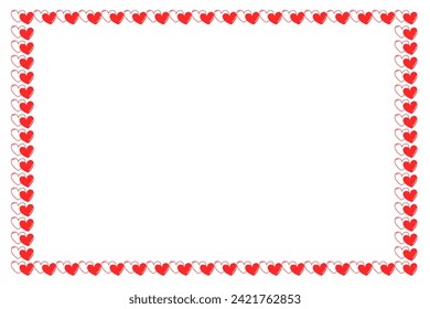 Concepto de diseño de marco de borde especial del día de Valentin de dos corazones rojos aislados en fondo blanco - ilustración vectorial