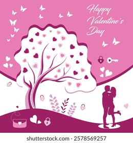 Valentin's Day vector backgrounds and lovers with butterflies