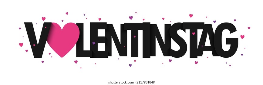 VALENTINSTAG black and pink vector banner with hearts (VALENTINE'S DAY in German)