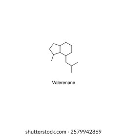 Valerenane skeletal structure.Sesquiterpene compound schematic illustration. Simple diagram, chemical structure.