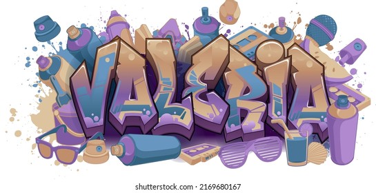 Valeria. Ein Cool Graffiti Art Design, das sich durch eine lebendige Stadtkunst auszeichnet.....Jedes Objekt ist gruppiert, sodass Sie Ihr Design einfach neu gestalten können. Ideal für Ihr nächstes Projekt.